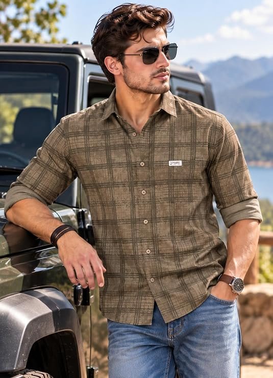 Man Cotton Checkered Slim Fit Casual Shirt For Men - Image 3