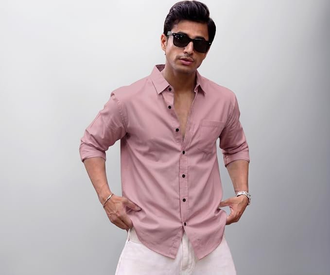 Men's Brown Solid Full Sleeve Casual Shirt with Chest Pocket - Image 3